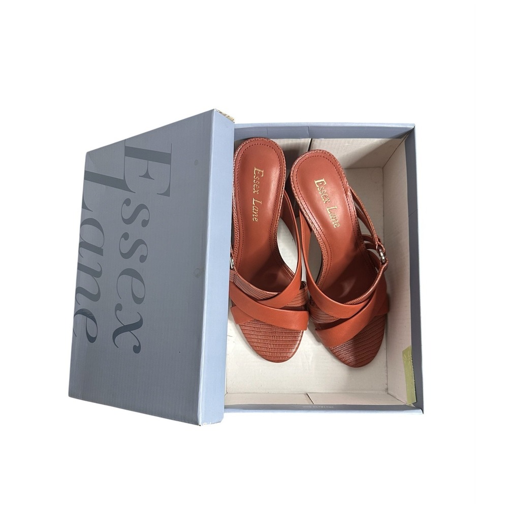 Essex Lane Brown Crisscross Strappy Mule Heels Size 6 Cognac Block Heel Sandals